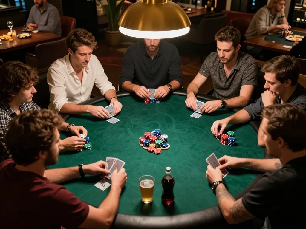 BL555 players engage in poker at home, showcasing strategy and social interaction in a cozy setting