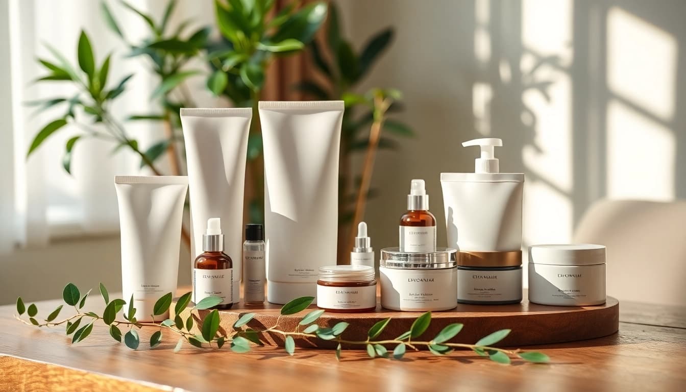 Showcase of AMC Essentials wellness products in a tranquil setting, promoting relaxation.
