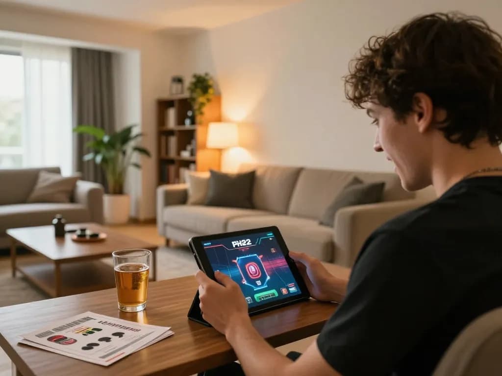 Engaged user playing on PH22 online casino platform from a cozy home setup