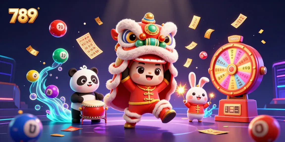 Experience the thrill of winning at 789 with a colorful 3D casino party illustration featuring lively characters.