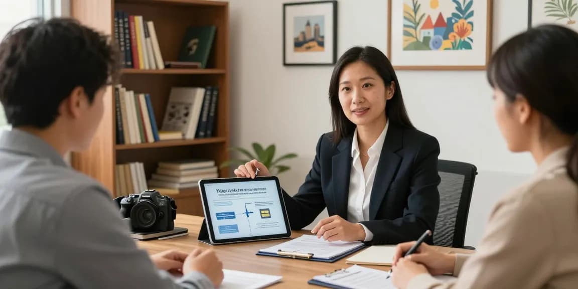 Financial advisor discussing wealth accumulation with clients in a trusting, community-focused atmosphere.