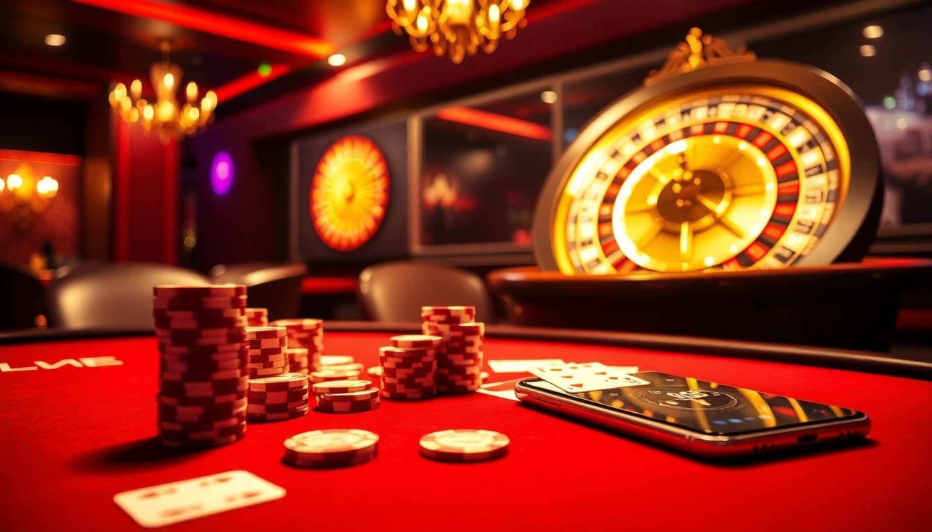 Engaging scene of a poker game at game ok365 with dramatic lighting and luxurious details.