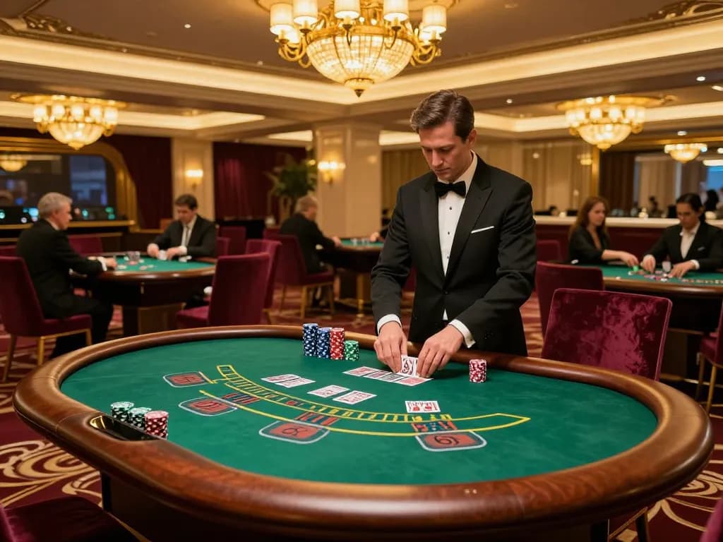 Engaged players at CM88's luxury blackjack table in an upscale casino environment.