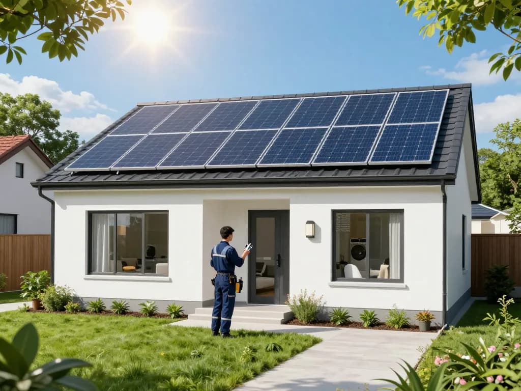 Vibrant home showcasing solární panely typu N installed on the roof, highlighting energy efficiency and sustainability.