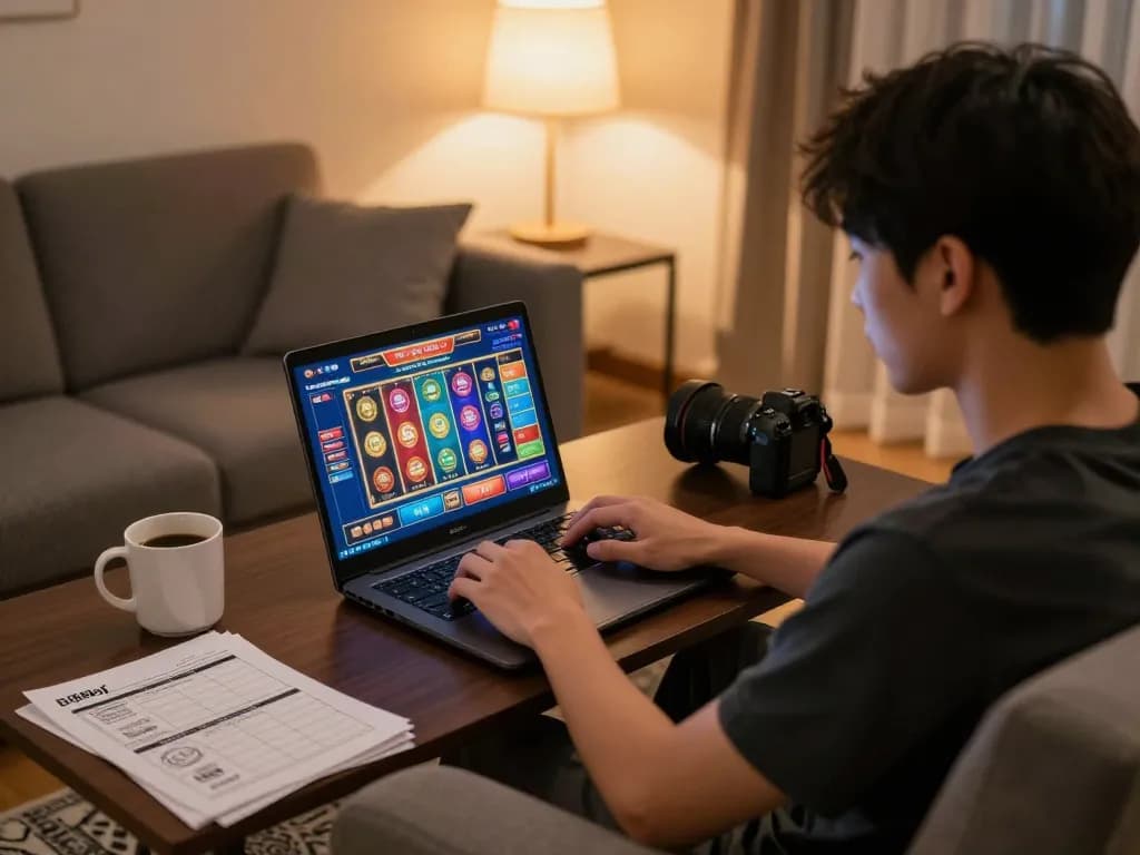 Engaging online gaming session on bj88bj platform with player immersed in thrilling slot games