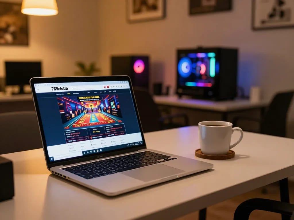Engaged player exploring 789clubb online casino interface on a modern laptop during a cozy gaming session