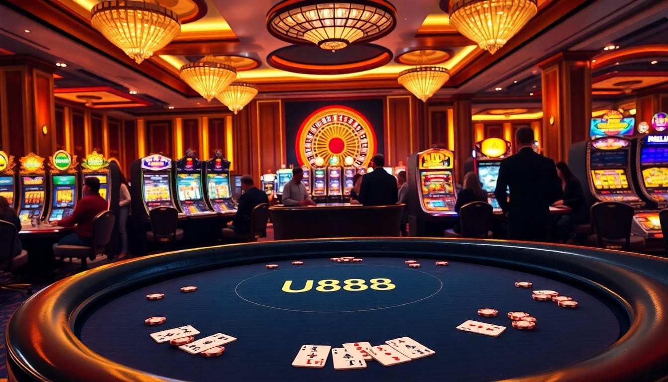 Experience the thrill of U888 at a luxury casino with vibrant gaming activities.
