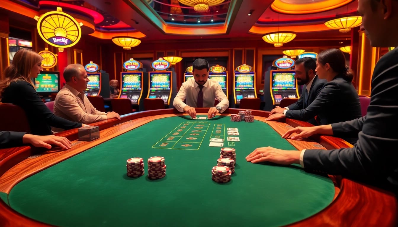 Players enjoying blackjack at a luxurious table in good88 casino ambiance.