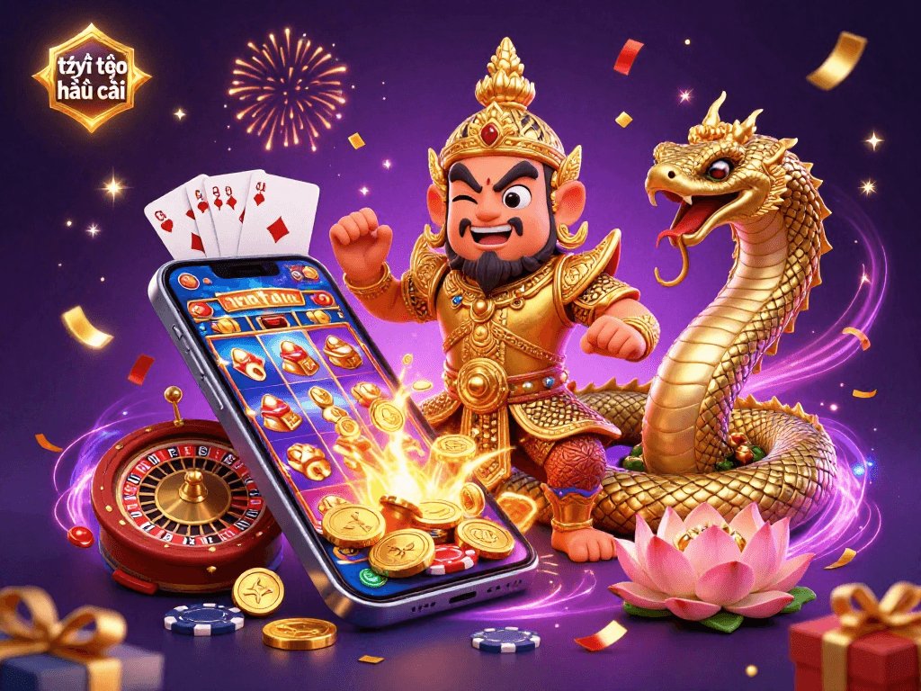 Engage with tỷ lệ kèo nhà cái in a vibrant 3D casino illustration filled with colorful games.