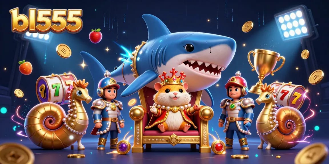 Experience thrilling bl555 gameplay featuring a golden hamster king in a vibrant casino environment.