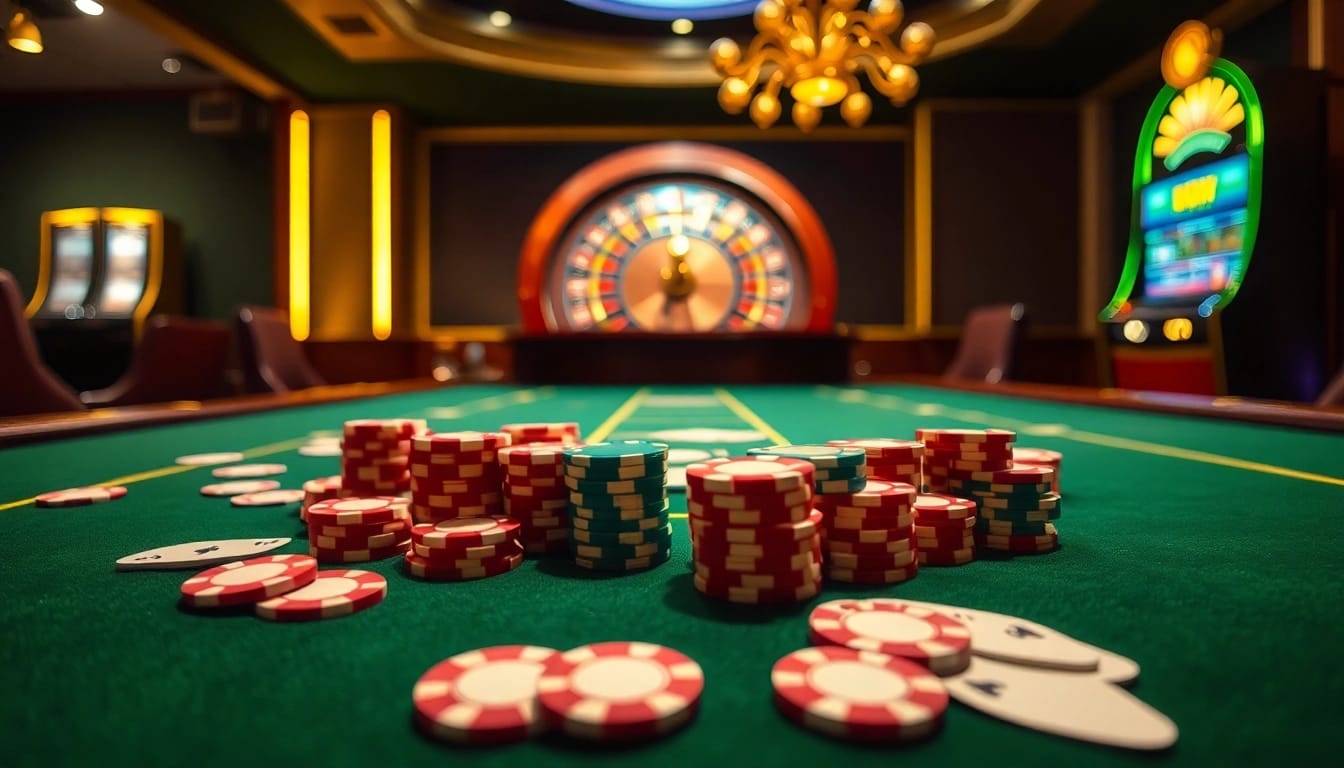 Socolive enhances gambling excitement with an engaging casino table scene featuring cards and chips.