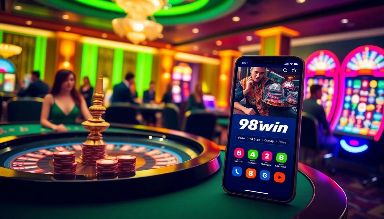 Experience the excitement of the 98win app in a luxurious casino setting with engaging games.