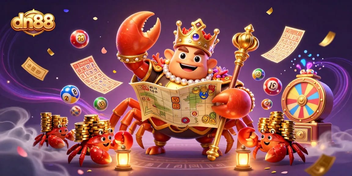 Experience dn88's thrilling gambling excitement as a golden crab emperor leads a treasure-filled gaming adventure.
