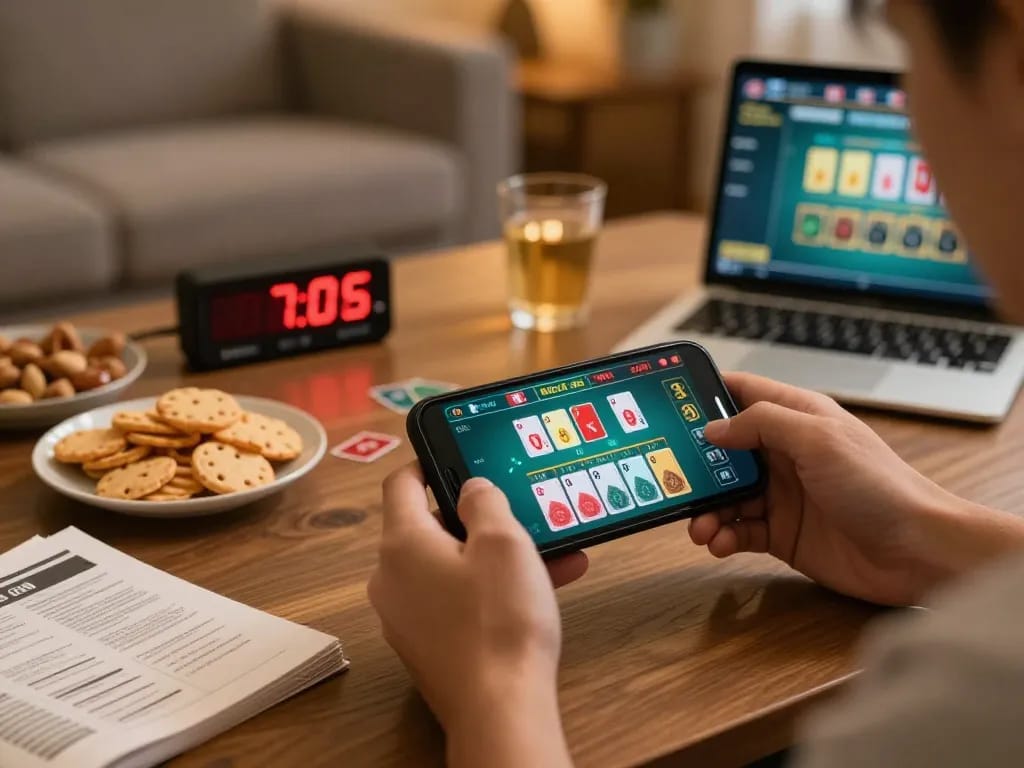 Players enjoy an engaging fly88 online baccarat game on their smartphone at home.