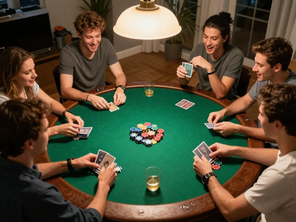 Players enjoying poker at home with exciting gameplay on https://go88hv.com/ in a cozy atmosphere.