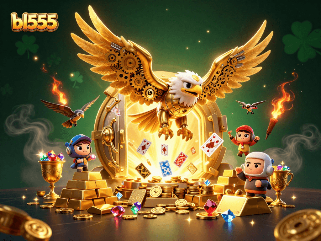 Experience the thrill of victories at BL555 with an extravagant casino-themed illustration.