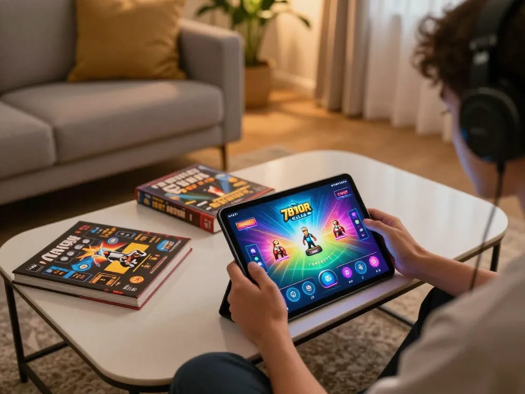 Enjoying strategic gameplay with 789 CLUB app on tablet in cozy home setting