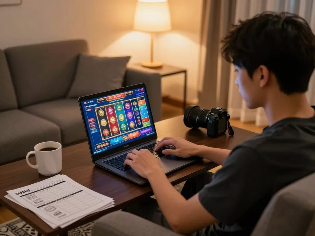 Engaging online gaming session on bj88bj platform with player immersed in thrilling slot games