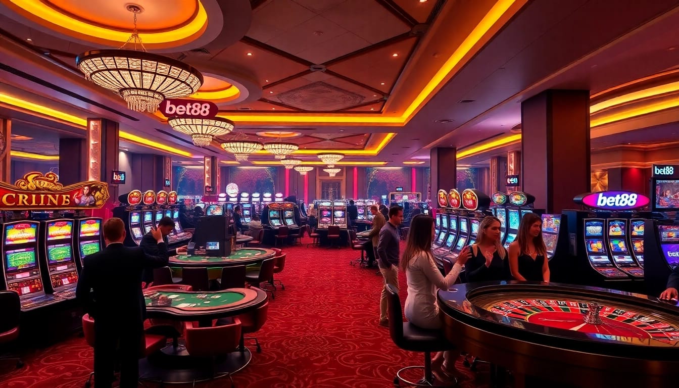 Bet88 players enjoying a vibrant casino atmosphere with dynamic gaming experiences.
