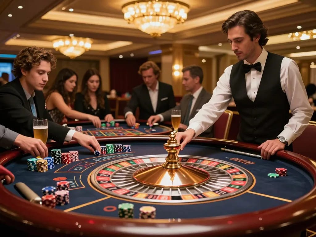Players engaging in an exciting roulette game at 88xeng casino, showcasing vibrant chips and dynamic action.