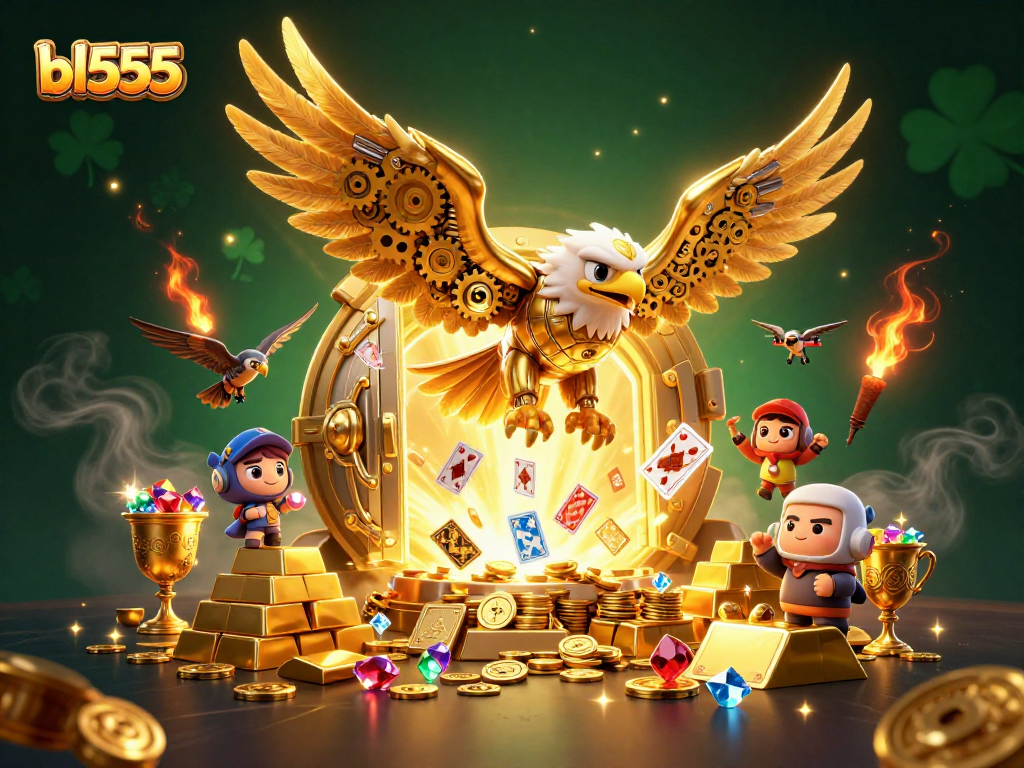 Experience the thrill of victories at BL555 with an extravagant casino-themed illustration.