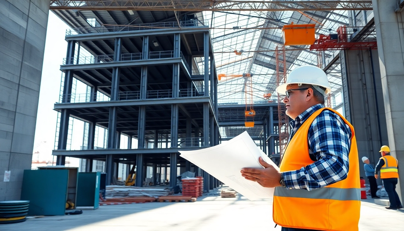 New York General Contractor working on a construction site, reviewing blueprints and overseeing renovations.