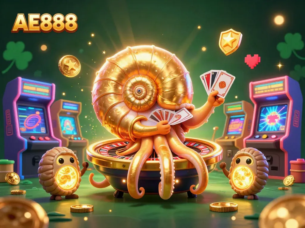 Engage with AE888's thrilling game offers featuring a vibrant 3D casino scene.