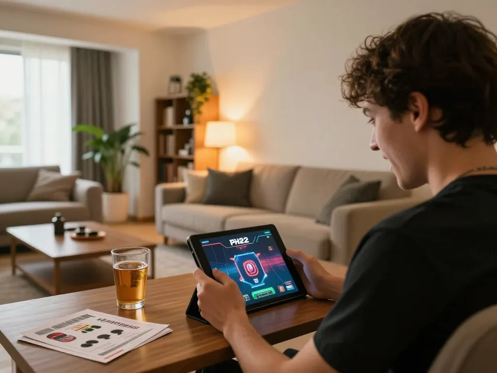 Engaged user playing on PH22 online casino platform from a cozy home setup