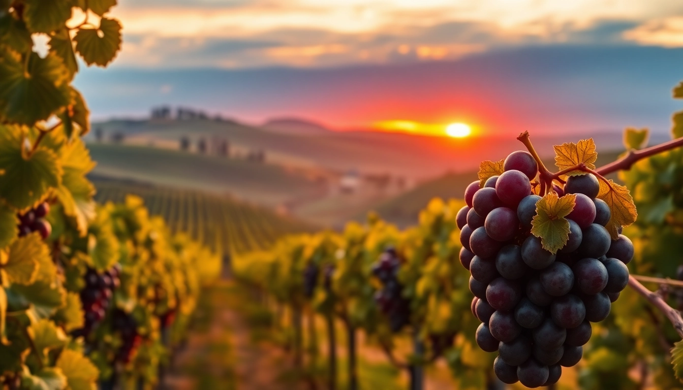 Indulge in Clarksburg wines with a inviting vineyard landscape showcasing rich grape clusters.