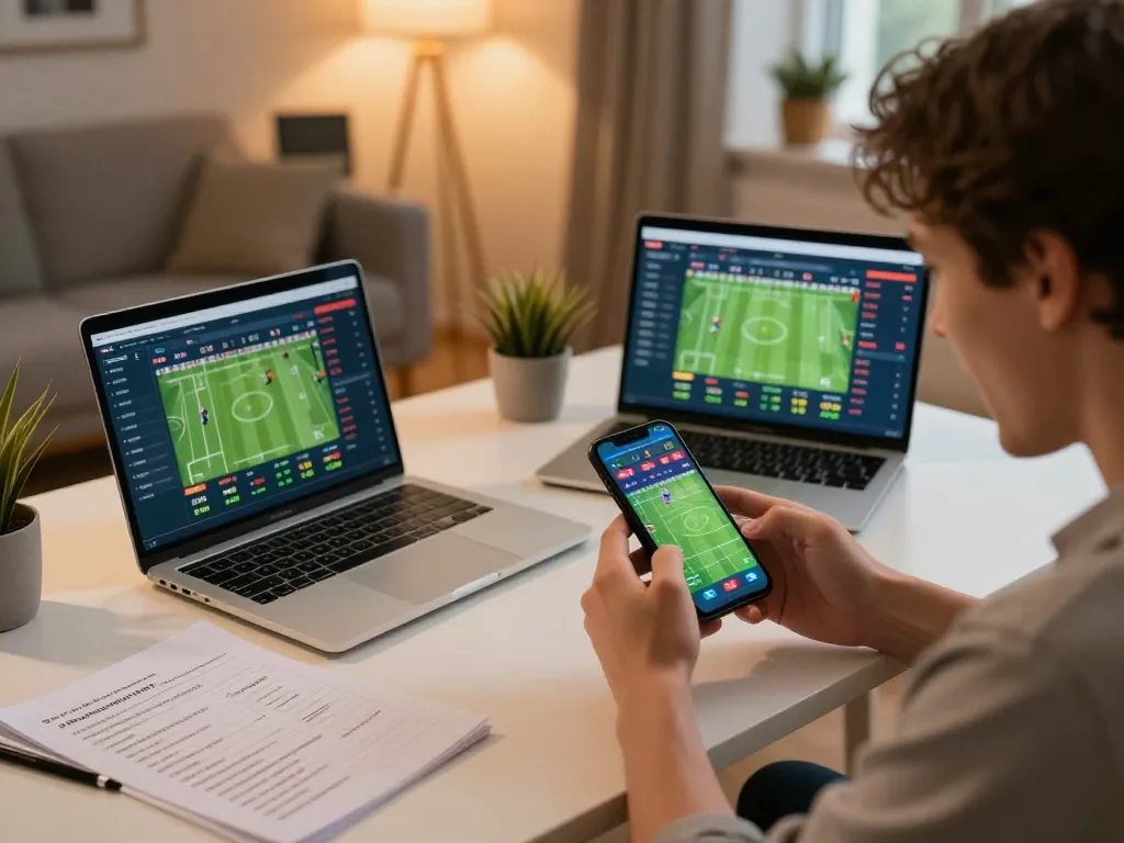 Sports betting action at home with 28BET app showing live odds and excitement in a cozy setup