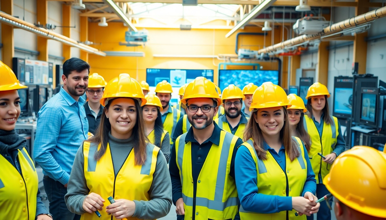 Engaged participants in construction training programs showcasing hands-on learning in a vibrant environment.