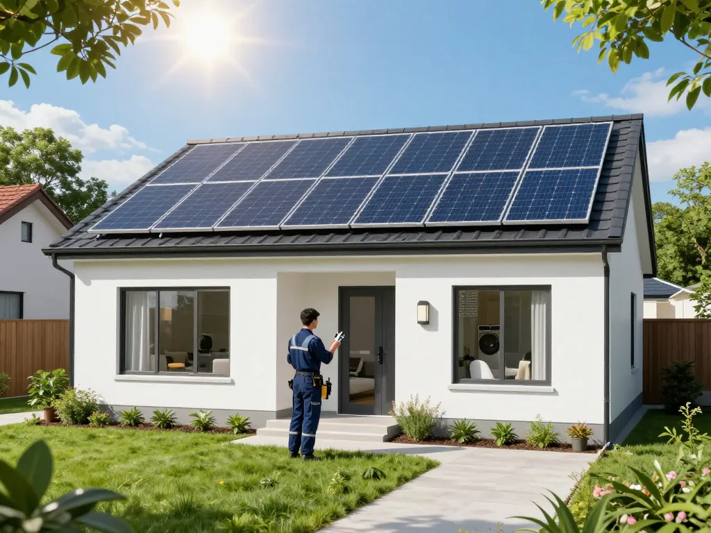 Vibrant home showcasing solární panely typu N installed on the roof, highlighting energy efficiency and sustainability.