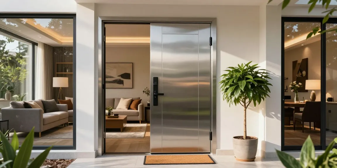 Single leaf swing door displayed in a modern home entrance, enhancing stylish interior design.