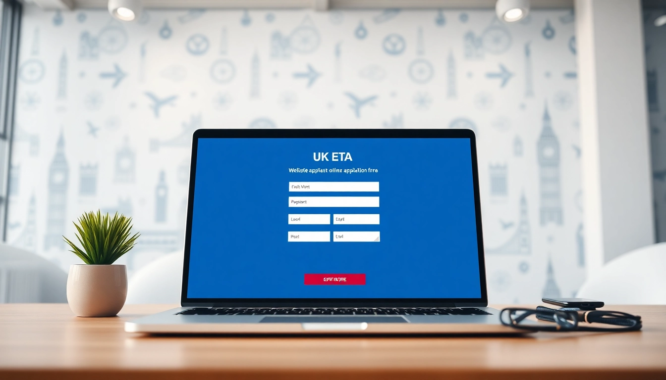 Streamlined uk eta online application interface displayed on a laptop and smartphone in a professional setting.