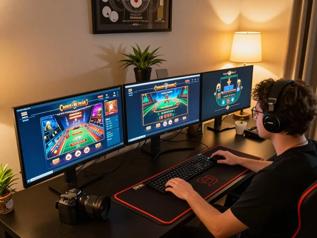 Engaging player experiencing online casino games on a sleek setup at 789club, showcasing vibrant games.