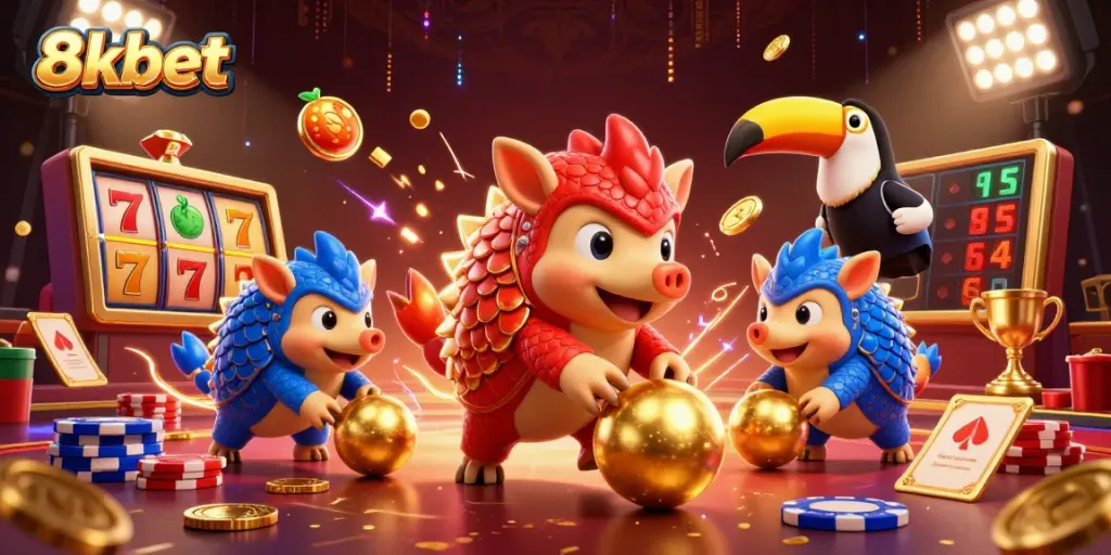 Spin the reels and win big at 8xbet with dynamic casino action featuring colorful pangolins.