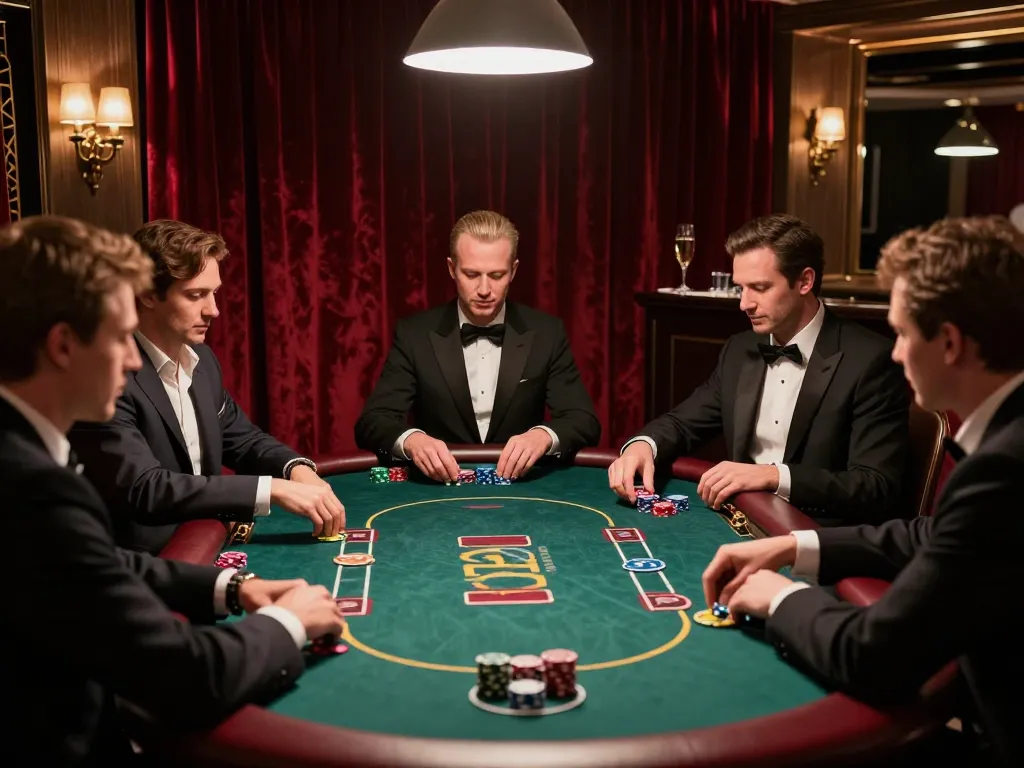 gk88 players engaging in high-stakes poker at a luxurious VIP table with elegant decor