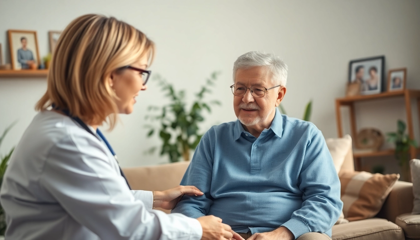 Engaging in home respite care with a compassionate caregiver assisting a senior.