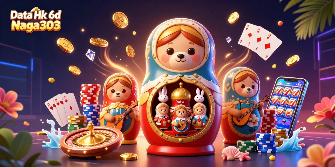 Engage with Data Hk 6d Naga303 through a lively 3D casino scene featuring joyous animated bears and vibrant gaming elements.