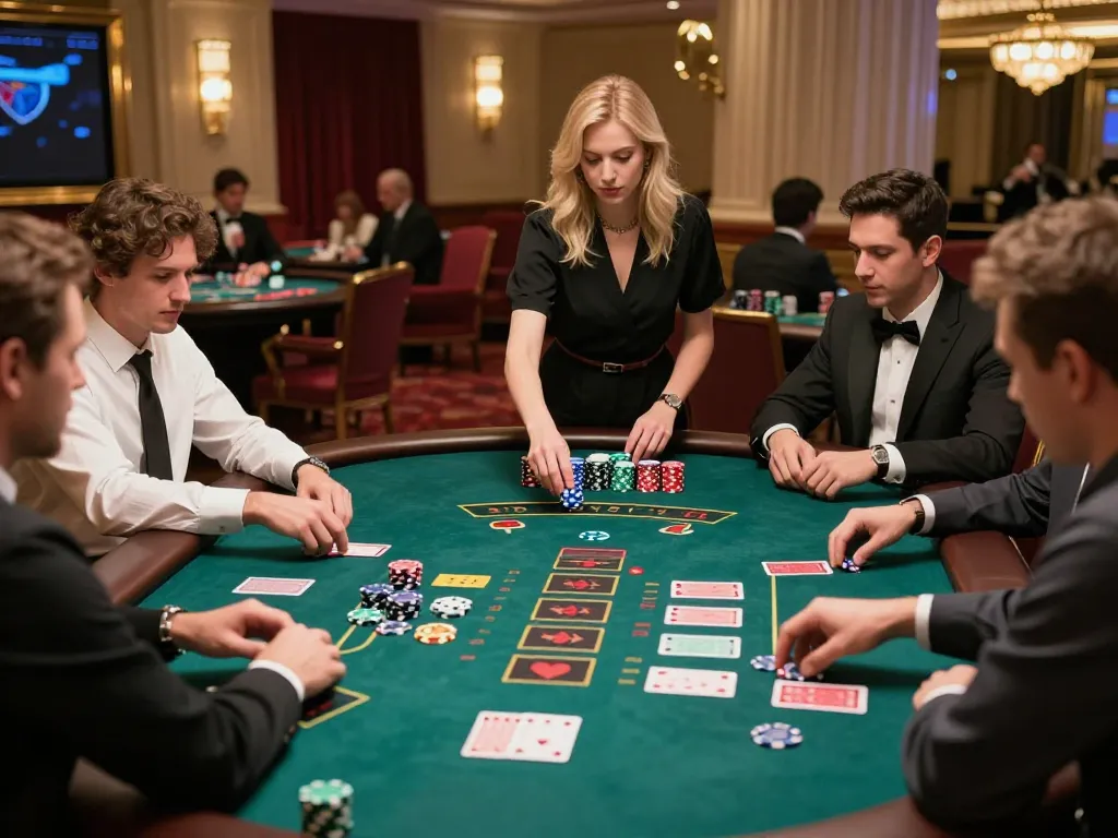 Experience MAX79 blackjack excitement at a vibrant live dealer table with intense players and luxurious atmosphere.