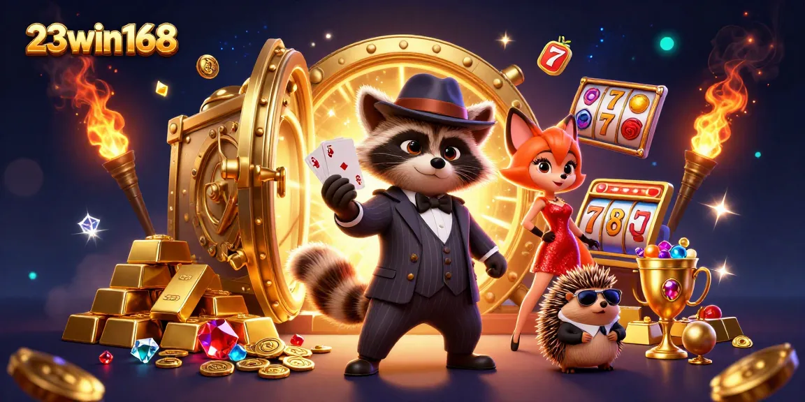 Win big at 23win168 with 3D cartoon characters enjoying a vibrant casino atmosphere!