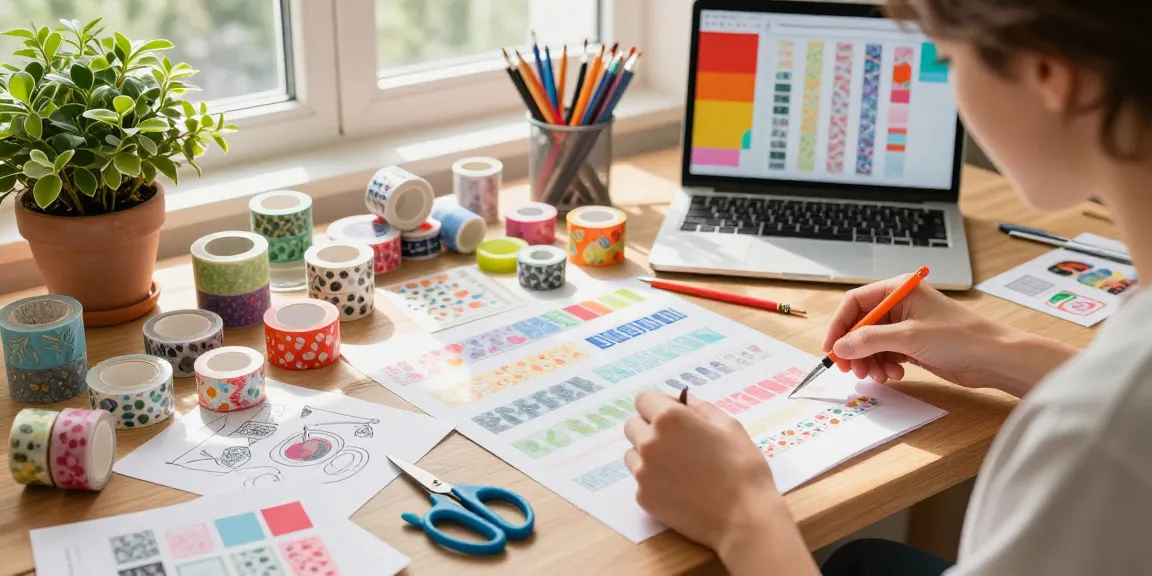 Creating custom washi tape designs in a colorful crafting workspace full of inspiration.