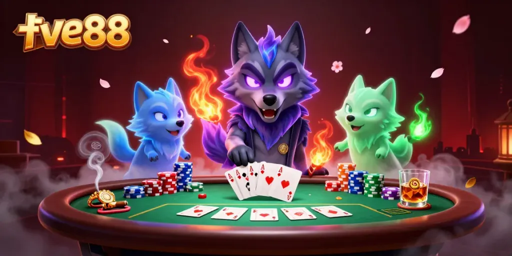 Engage in a thrilling five 88 poker game with a spectral wolf leader and ghostly companions.