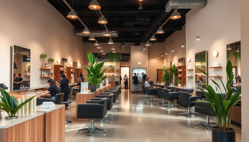 A hair salon in San Diego showcasing professional stylists and relaxing ambiance for clients at Omnia Salon.