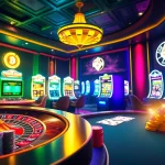 Experience the thrill of best crypto casinos with dynamic visuals of a modern casino, poker chips, and spinning slot machines.